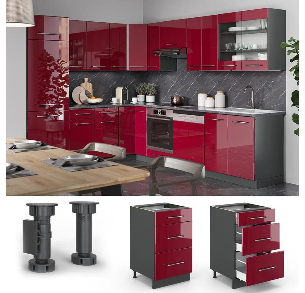 Vicco Unterschrank Fame-Line Bordeaux Hochglanz/Anthrazit - Bild 5