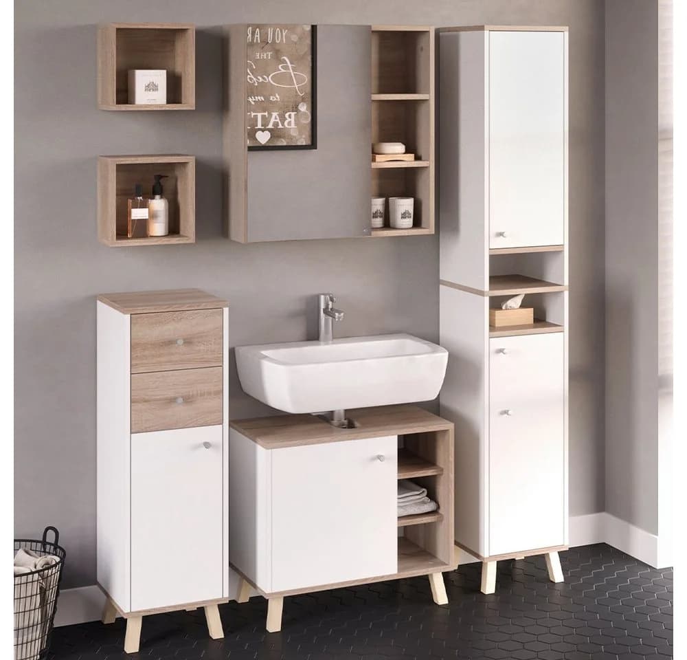 Vicco Waschtischunterschrank Senyo Sonoma/W - Pflegeleichter Badunterschrank - Bild 5