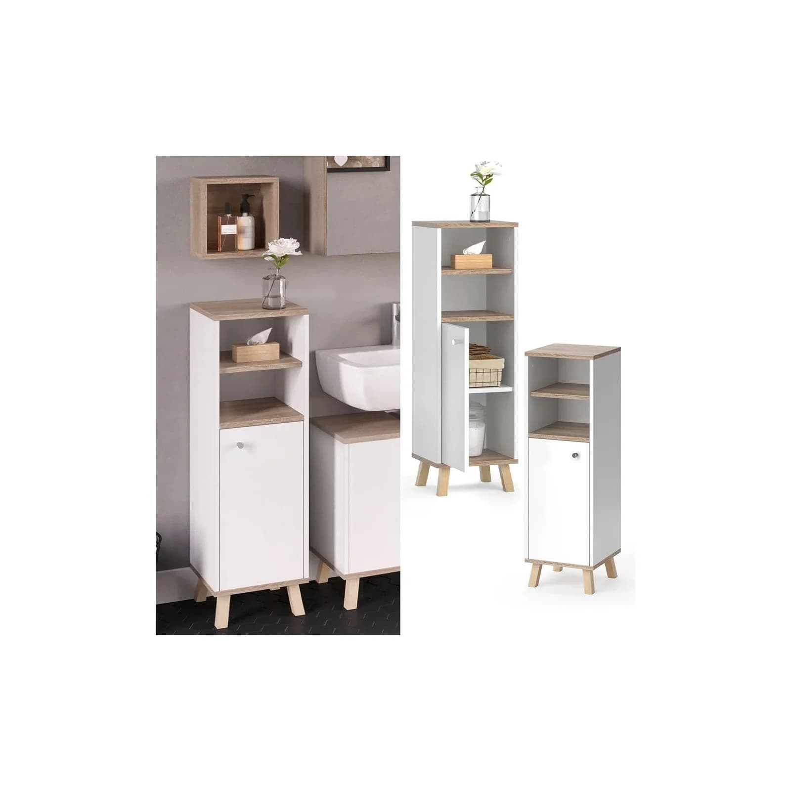 Vicco Midischrank Badschrank Senyo Sonoma/Weiß 2 Fächer Badmöbel
