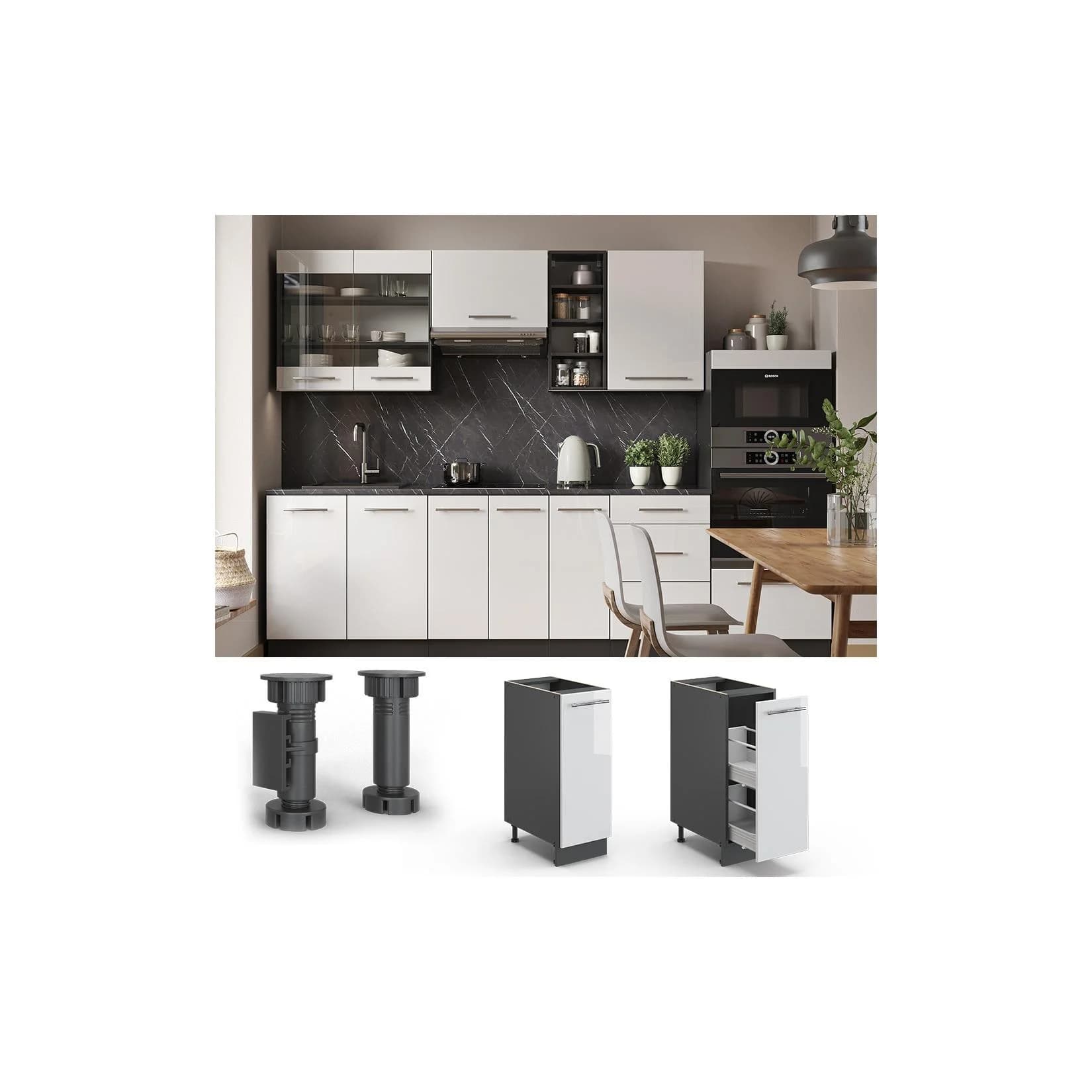 Vicco Apothekerunterschrank 30 cm Weiß Hochglanz Küchenschrank Fame-Line