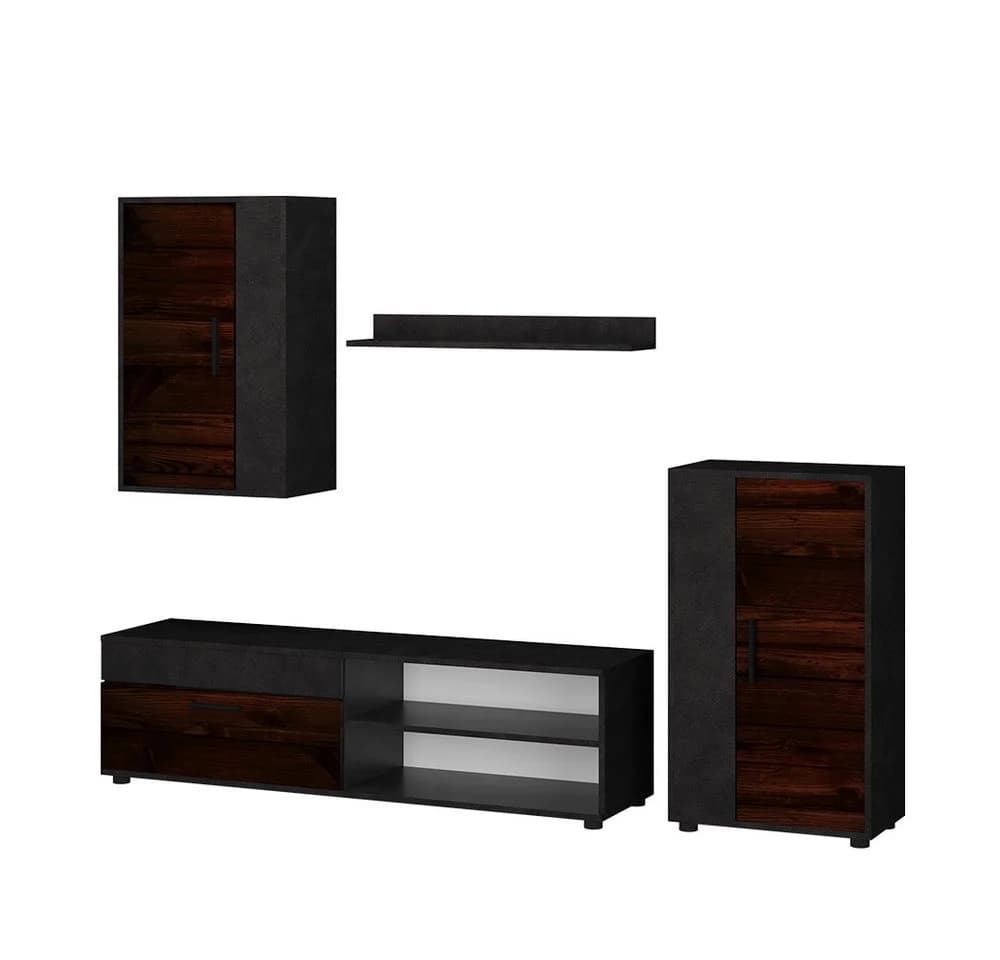 Vicco Wohnwand Berno Braun/Anthrazit 4er Set TV-Schrankwand - Bild 2