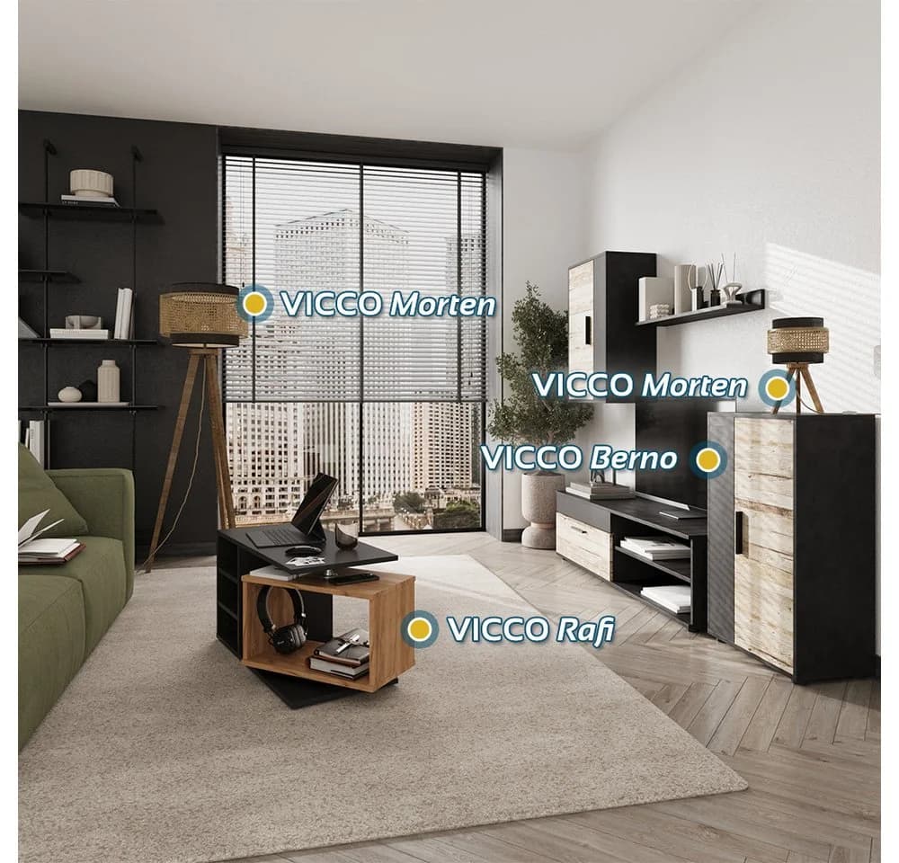 Vicco Wohnwand Berno Braun/Anthrazit 4er Set TV-Schrankwand - Bild 4