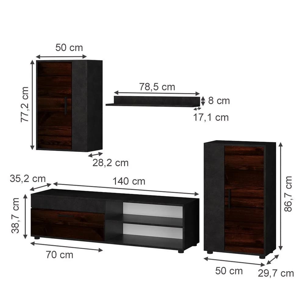 Vicco Wohnwand Berno Braun/Anthrazit 4er Set TV-Schrankwand - Bild 5