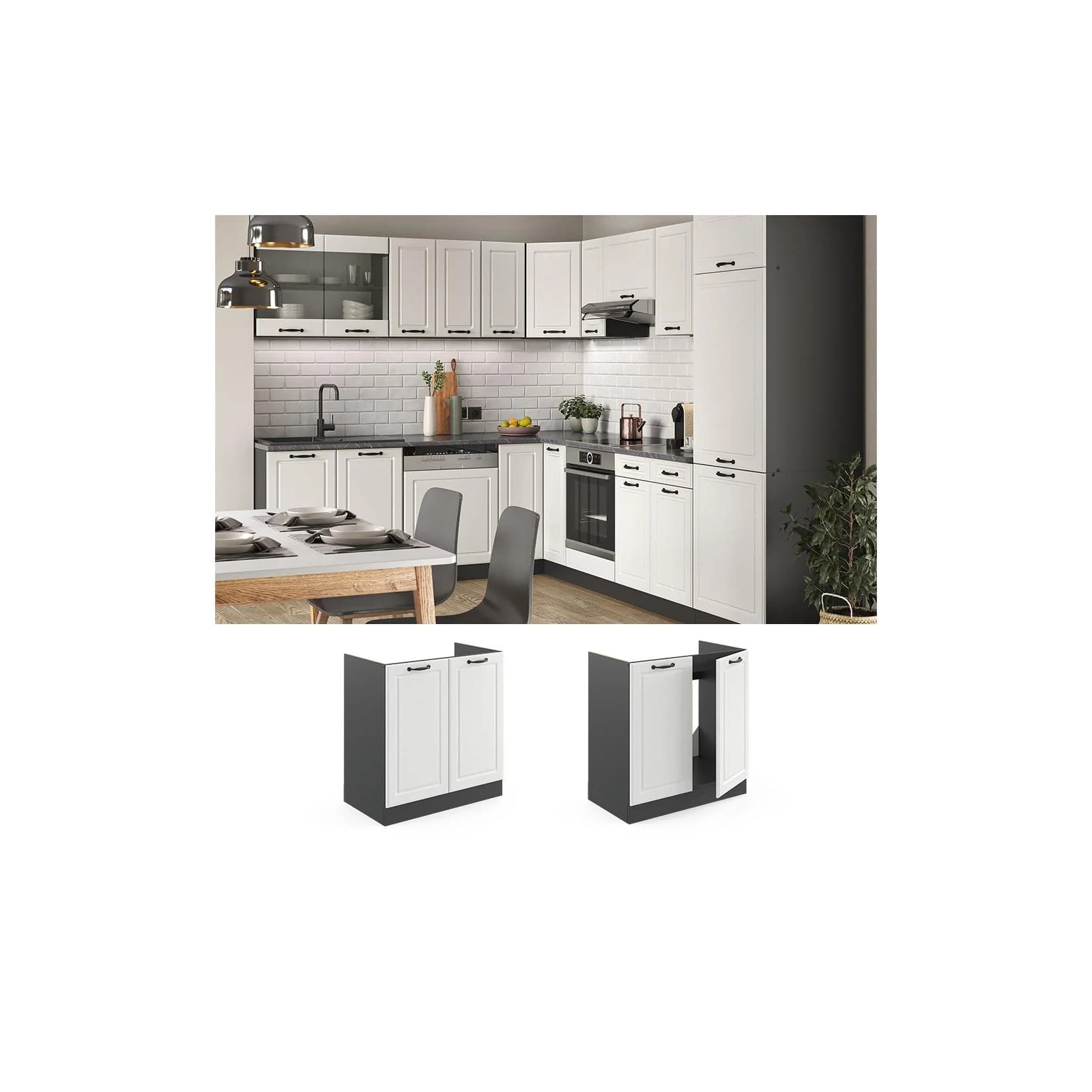 Vicco Spülenunterschrank R-Line Weiß Landhaus Anthrazit 80 cm