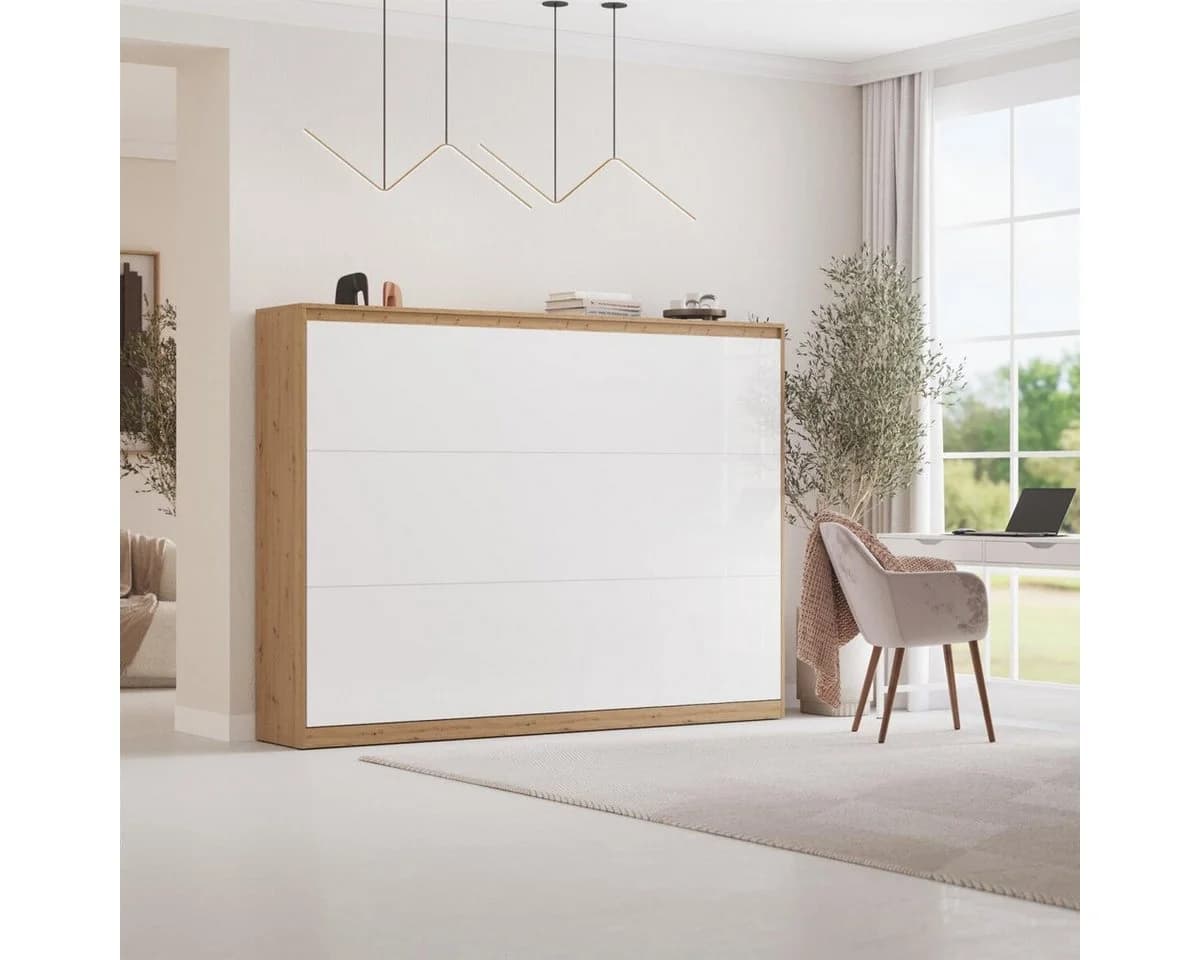 HeimLiving Schrankbett Classico 140/160 Horizontal Weiß Hochglanzfront - Bild 2