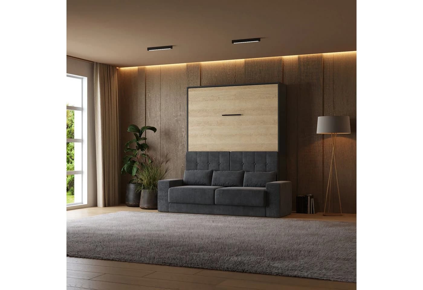 SMARTBett Schrankbett M1 140x200 Vertikal mit Sofa Anthrazit