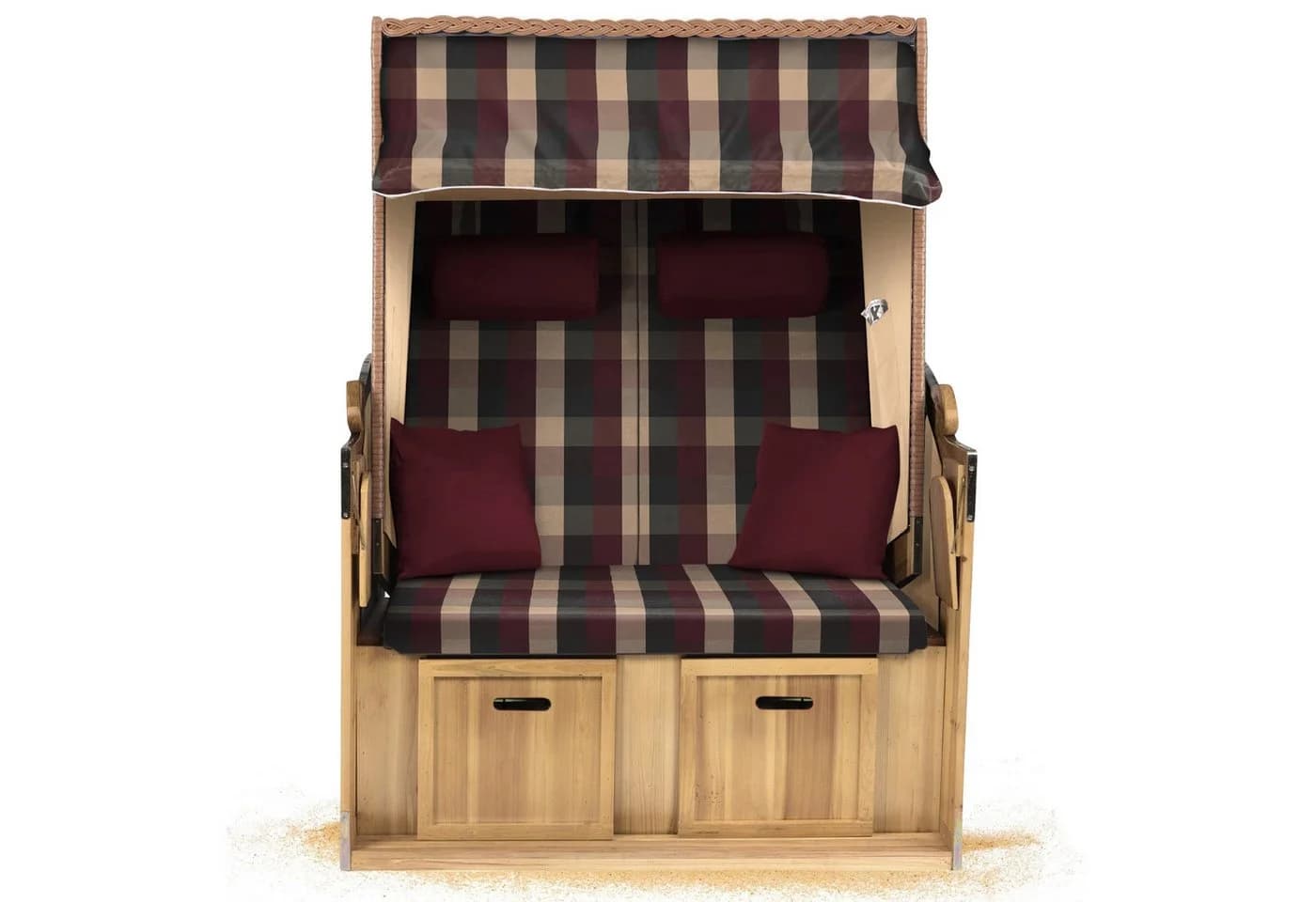 Strandkorb Hanse 2-Sitzer Ostsee Volllieger Beige Rot Wacholder Polyrattan