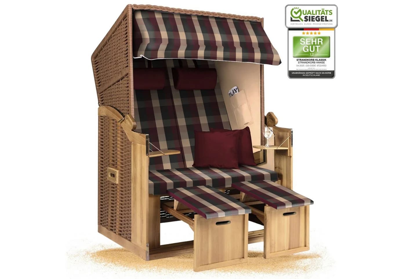 Strandkorb Hanse 2-Sitzer Ostsee Volllieger Beige Rot Wacholder Polyrattan - Bild 2