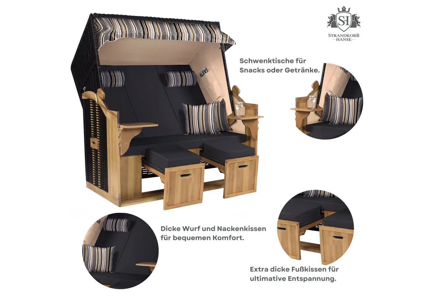 Strandkorb Hanse Ostsee XXL 2,5 Sitzer Schwarz Anthrazit - Bild 5