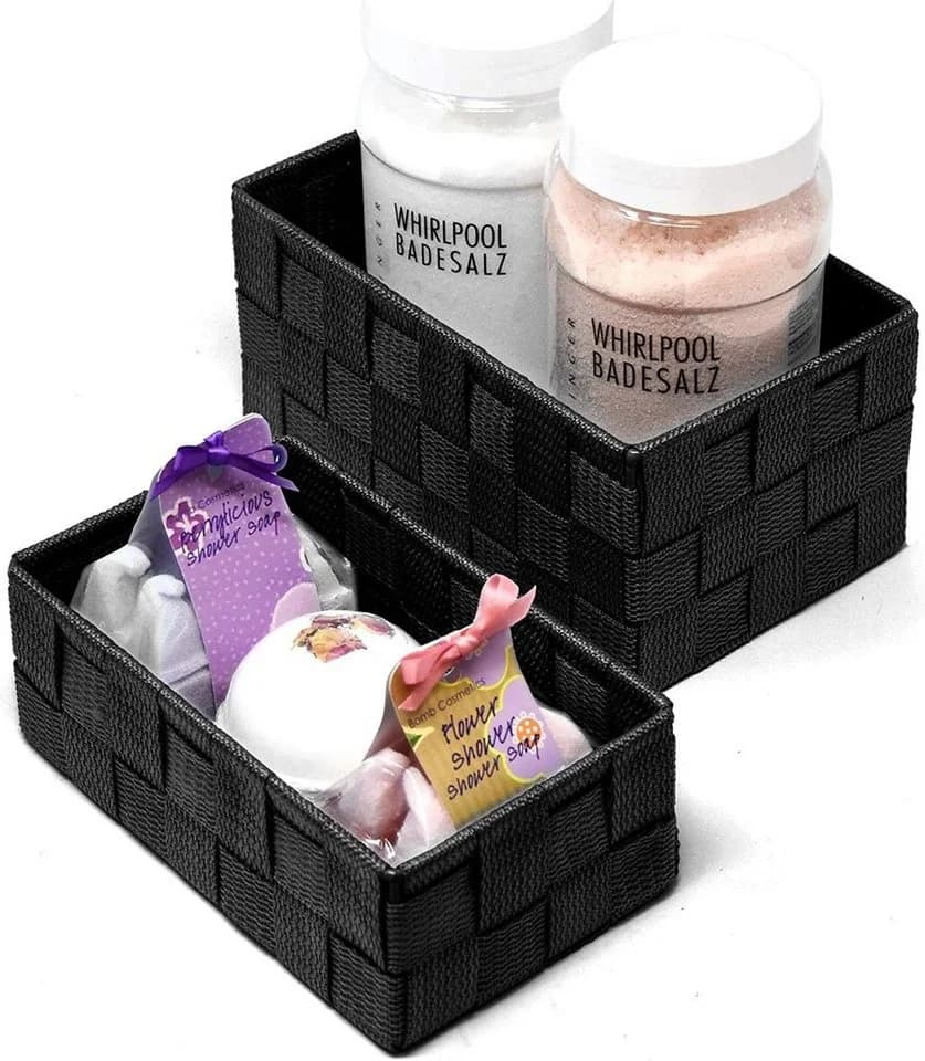 Lashuma Aufbewahrungskorb Set 2 St Geflochtene Geschenkboxen Schwarz - Bild 3