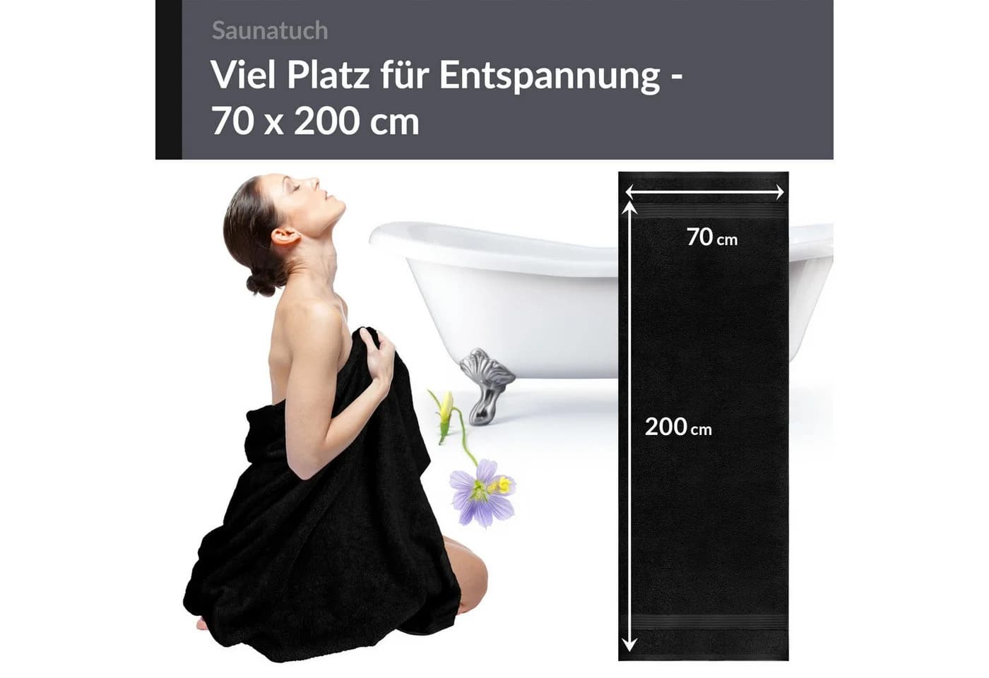 Lashuma Saunatuch XXL Frottee Schwarz 100x200 cm - Bild 4