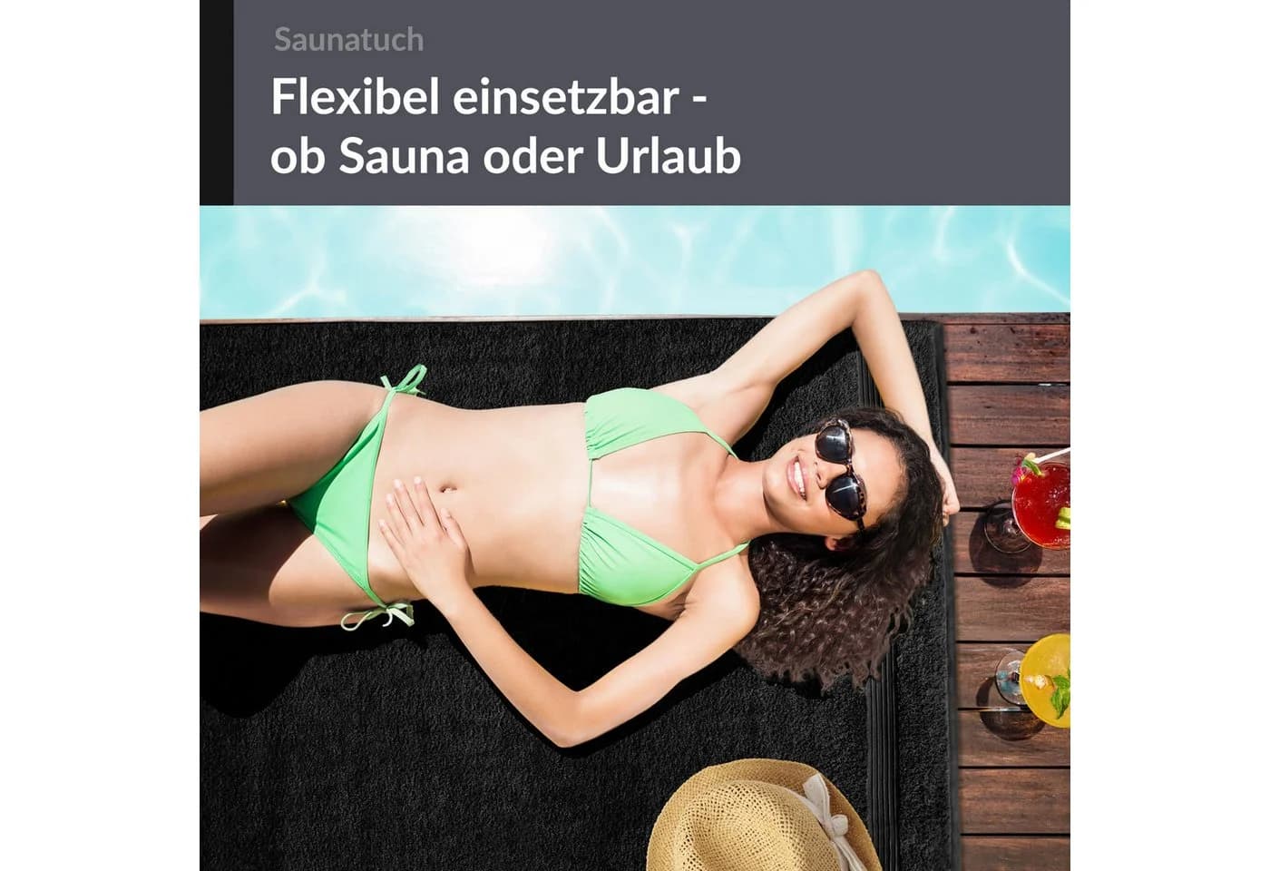 Lashuma Saunatuch XXL Frottee Schwarz 100x200 cm - Bild 5