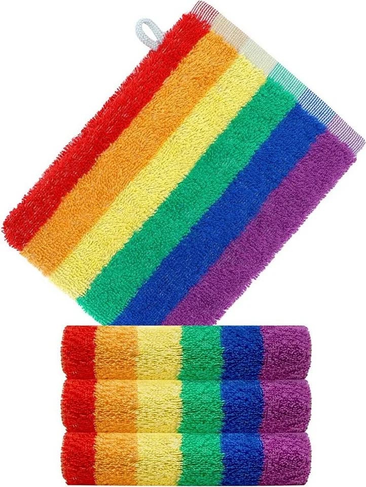 Lashuma Waschhandschuh Regenbogen Set 4er bunte Frottee Waschlappen 15x21 cm - Bild 2