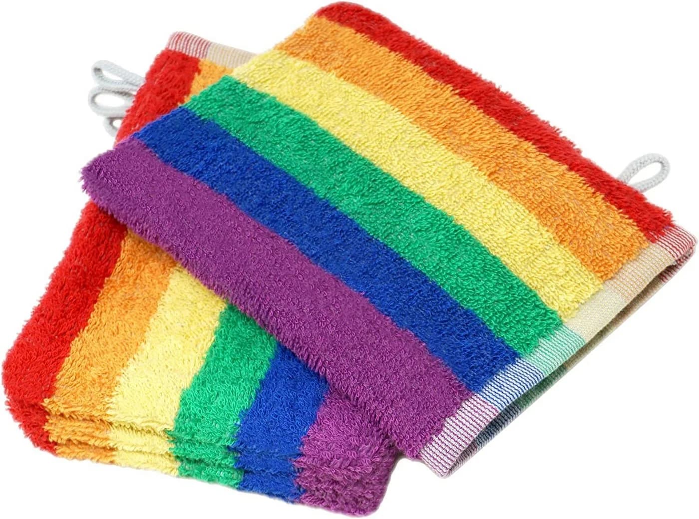 Lashuma Waschhandschuh Regenbogen Set 4er bunte Frottee Waschlappen 15x21 cm - Bild 3