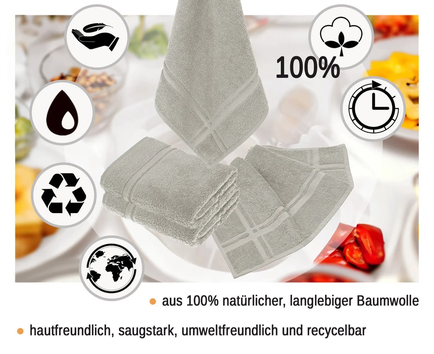 Lashuma Geschirrtuch Set 4-tlg. Frottee 100% Baumwolle Grau - Bild 5