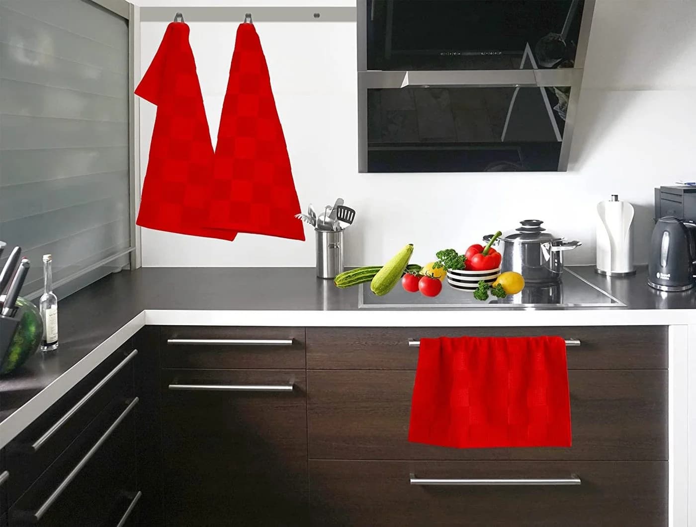 Lashuma Geschirrtuch Set 3-tlg. Frottee Waffelpique Rot - Bild 5
