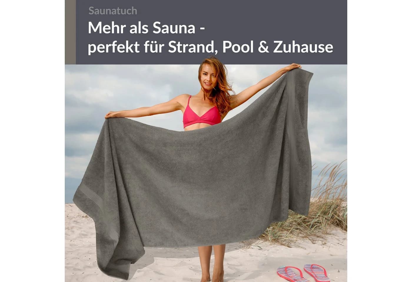 Lashuma Saunatuch XXL 100x200 cm Dunkel Grau Frottee - Bild 3