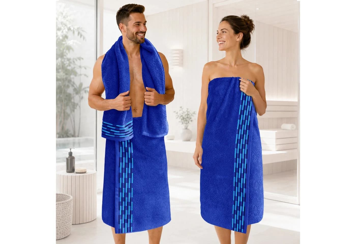 Lashuma Saunatuch Frottee 100% Baumwolle blau - Bild 3