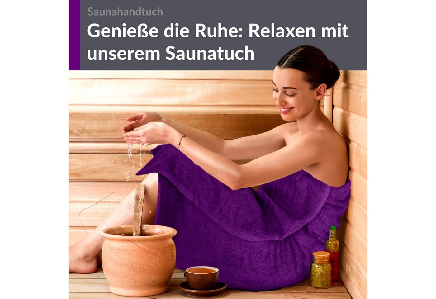 Lashuma Saunatuch XXL 100x200 cm Aubergine Lila Frottee - Bild 3