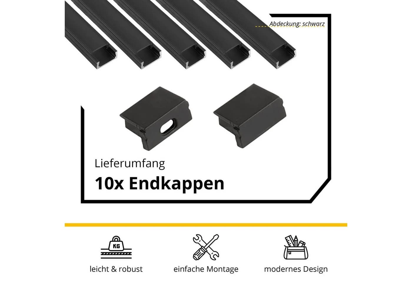 tktrading24 LED-Stripe-Profil A15 Schwarz 5x 2m inkl. Zubehör - Bild 3