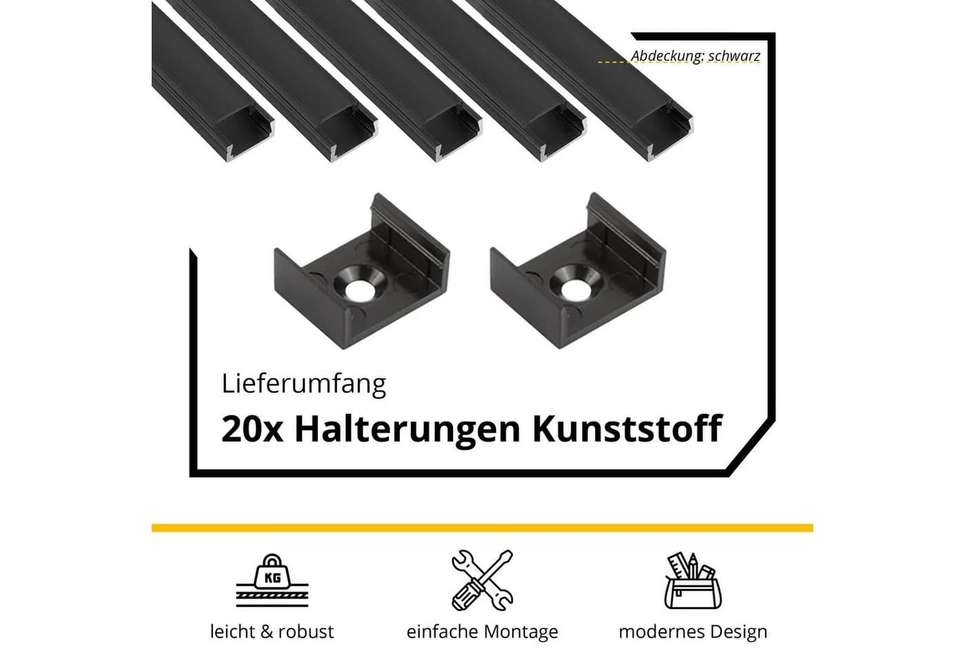 tktrading24 LED-Stripe-Profil A15 Schwarz 5x 2m inkl. Zubehör - Bild 4