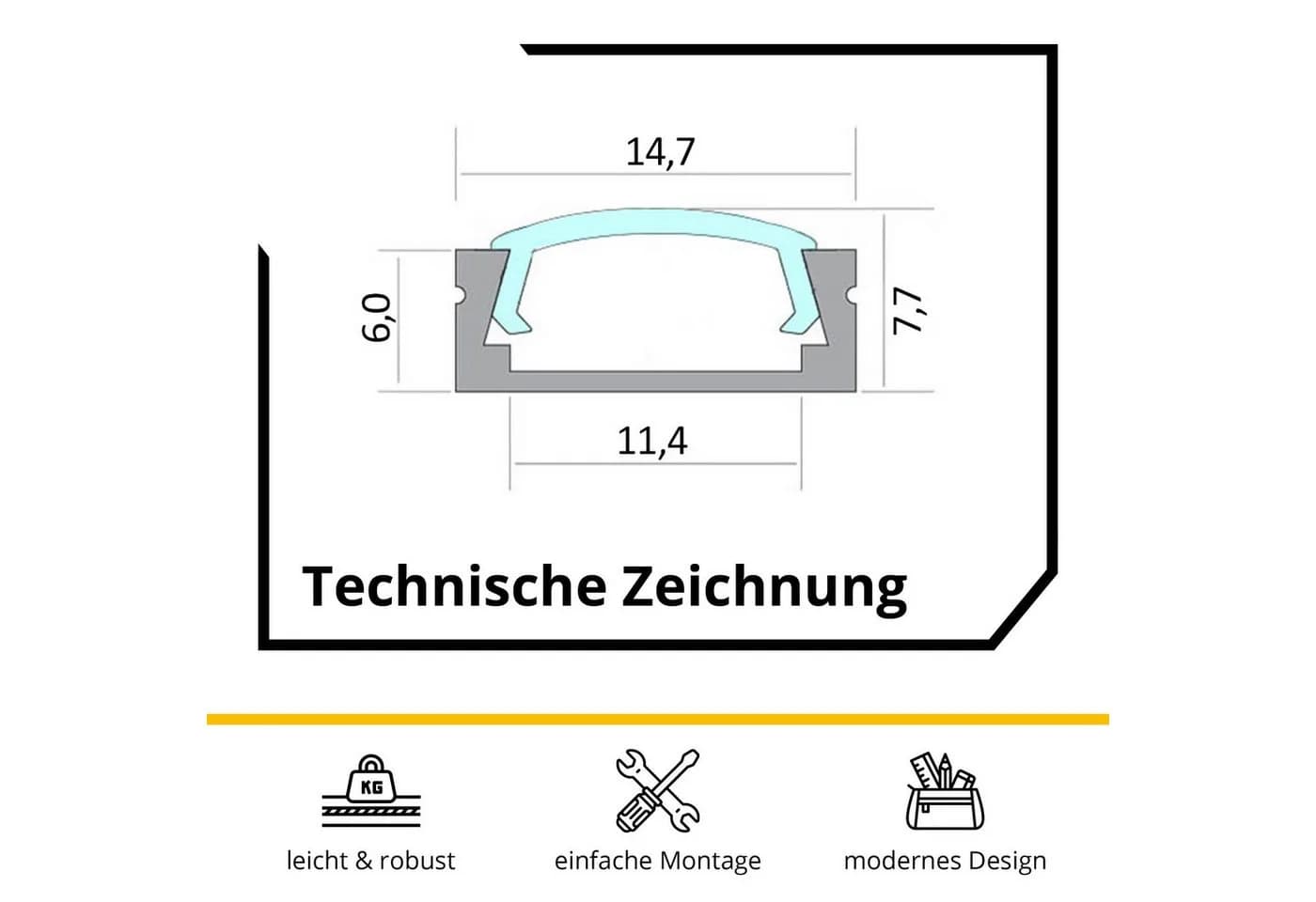 tktrading24 LED-Stripe-Profil A15 Schwarz 5x 2m inkl. Zubehör - Bild 5