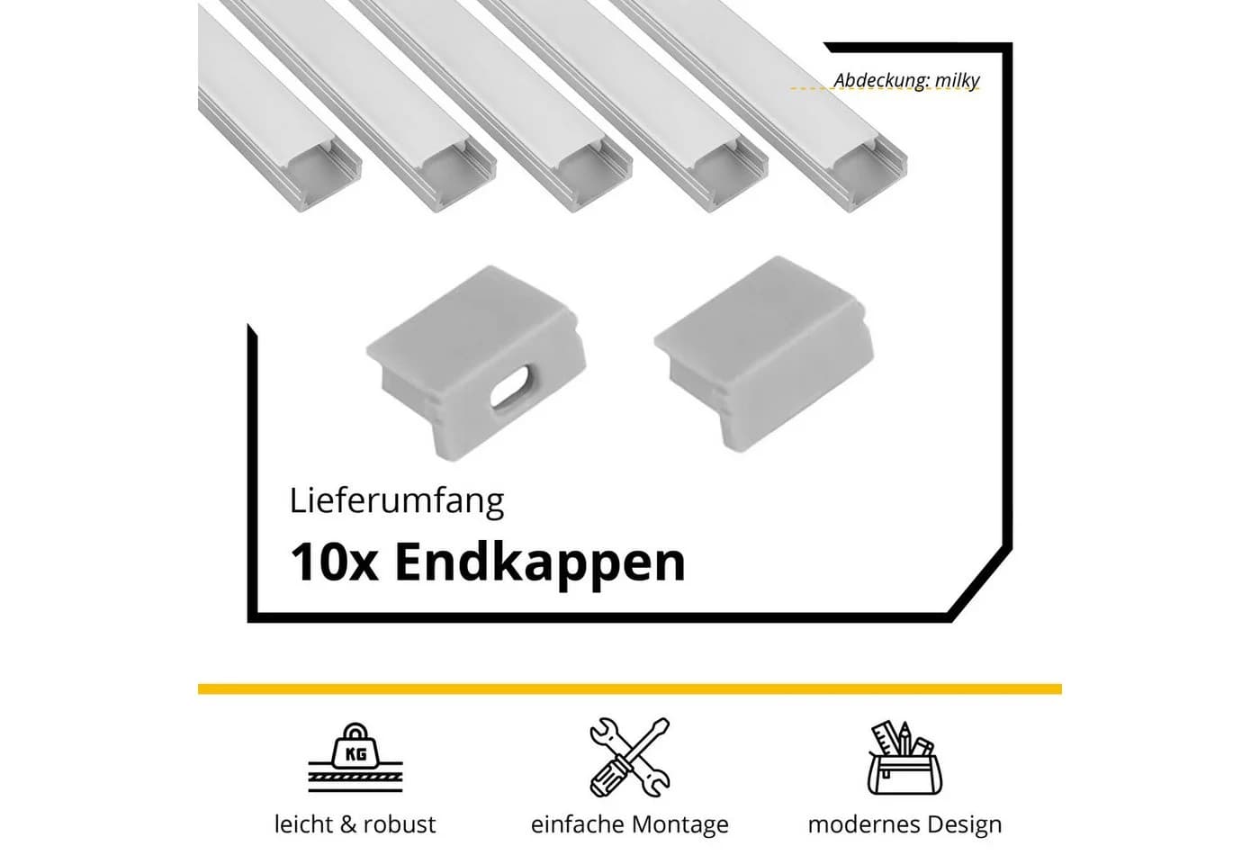 tktrading24 LED-Stripe-Profil 5x A15 LED Profil 2m Silber inkl. Abdeckung, Halter & Endkappen - Bild 3