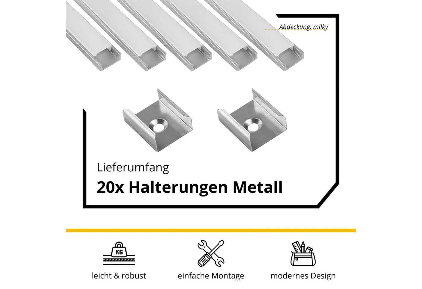 tktrading24 LED-Stripe-Profil 5x A15 LED Profil 2m Silber inkl. Abdeckung, Halter & Endkappen - Bild 4