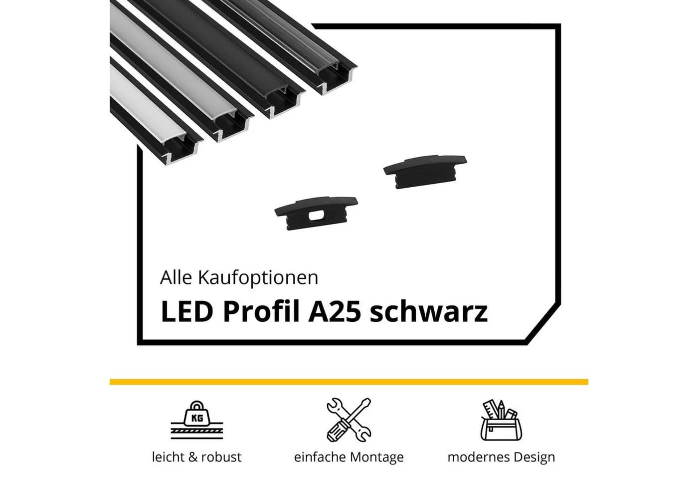 tktrading24 LED-Stripe-Profil A25 Schwarz mit Abdeckung - Premium Einbauprofil - Bild 3