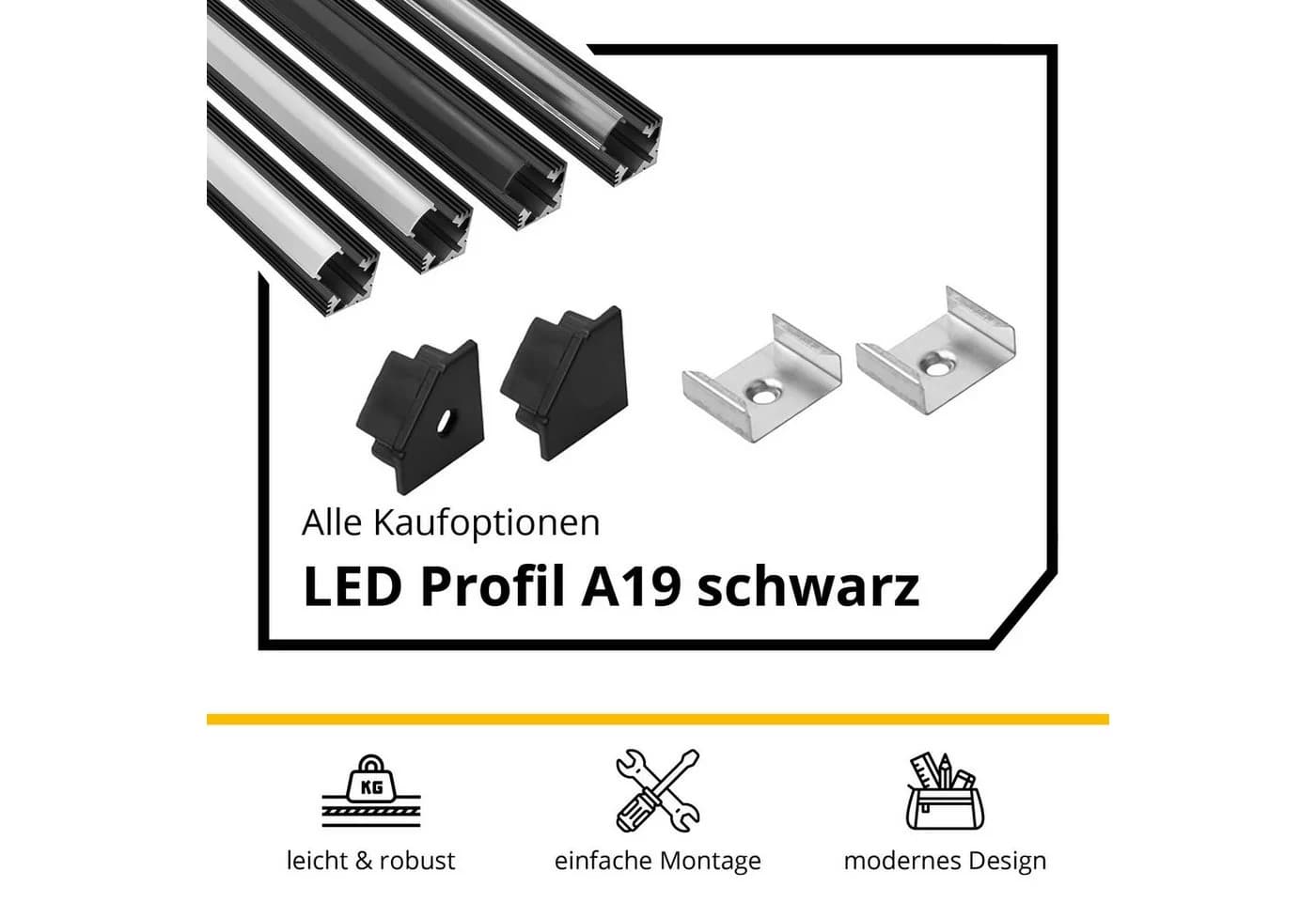 tktrading24 LED-Stripe-Profil A19 Schwarz mit Abdeckung - Premium Eckprofil 90° - Bild 3