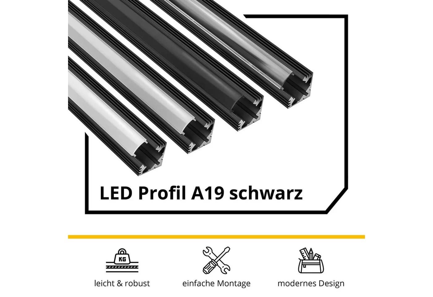 tktrading24 LED-Stripe-Profil A19 Schwarz mit Abdeckung - Premium Eckprofil 90° - Bild 5