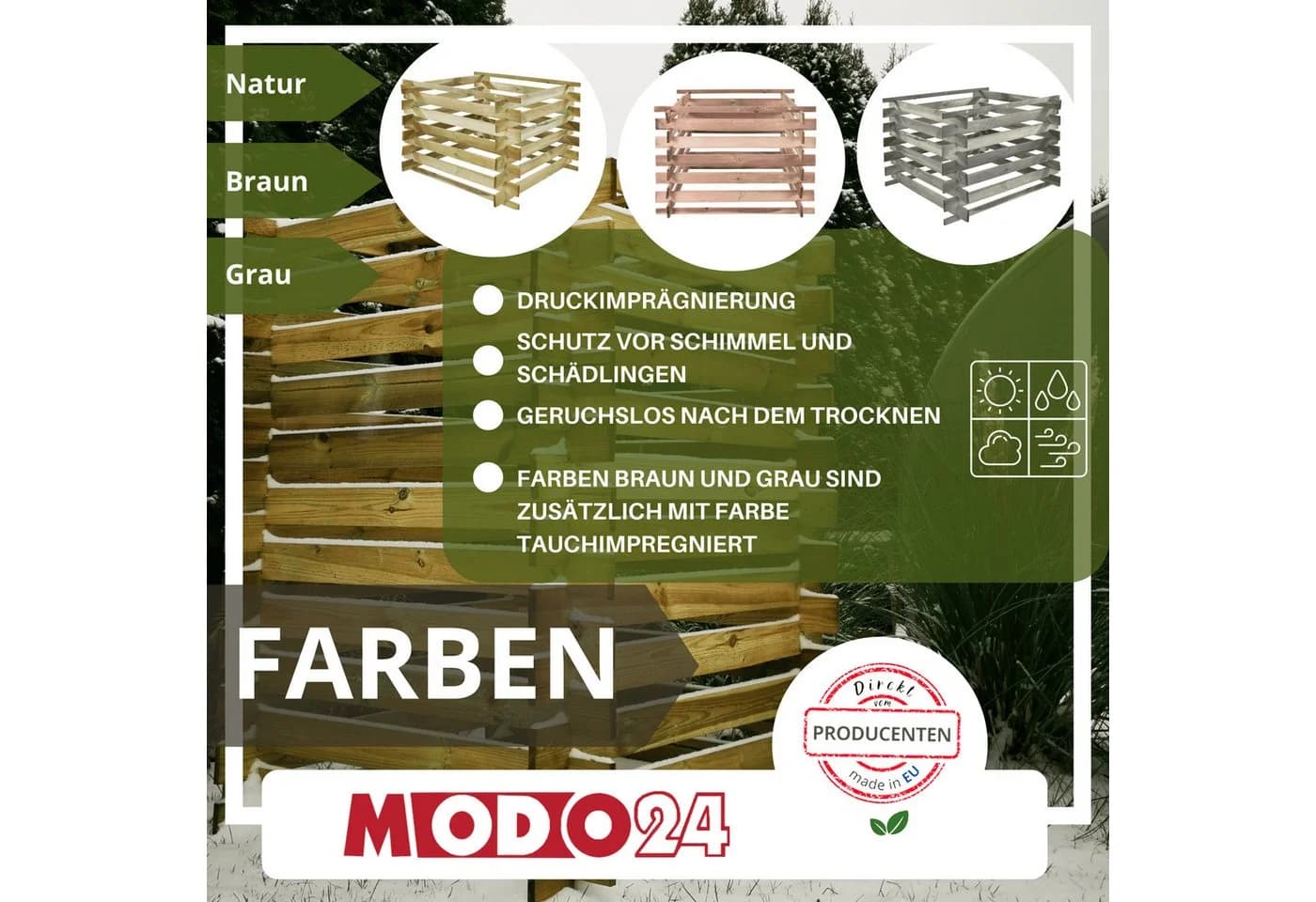 Modo24 Holzkomposter 600L mit Schutzgitter