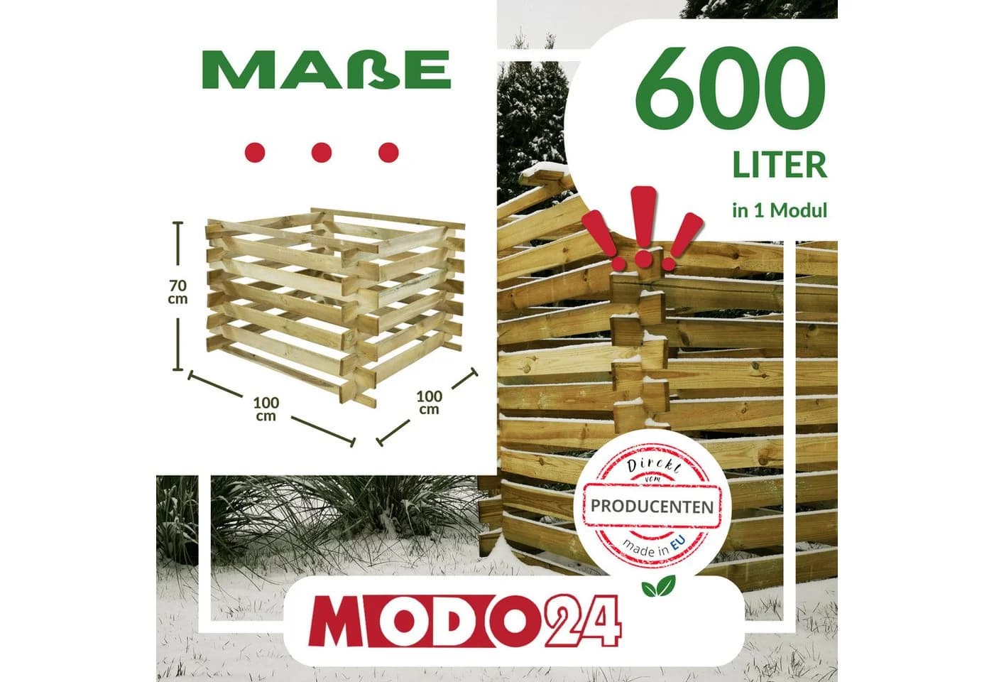 Modo24 Holzkomposter 600L mit Schutzgitter - Bild 3