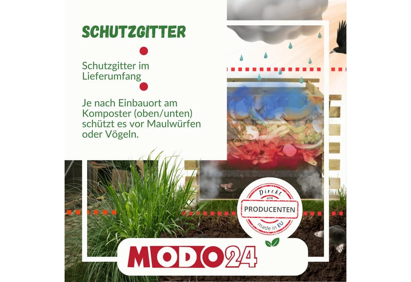 Modo24 Holzkomposter 600L mit Schutzgitter - Bild 4