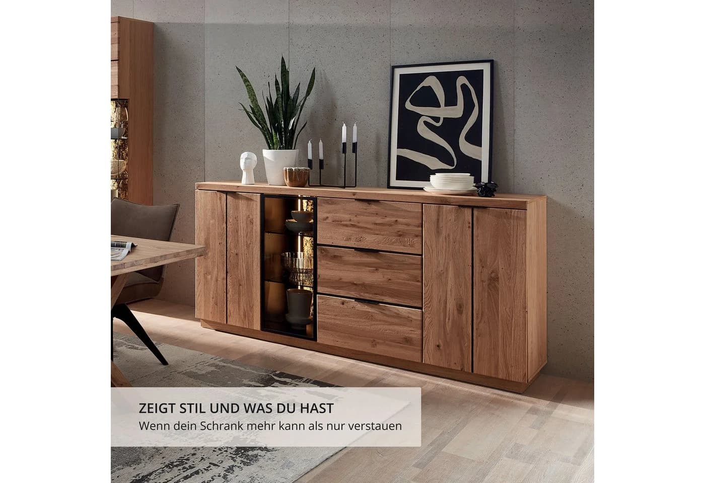 Innostyle Donna Sideboard Wildeiche Bianco Anthrazit 3-türig 3 Schubladen - Bild 3