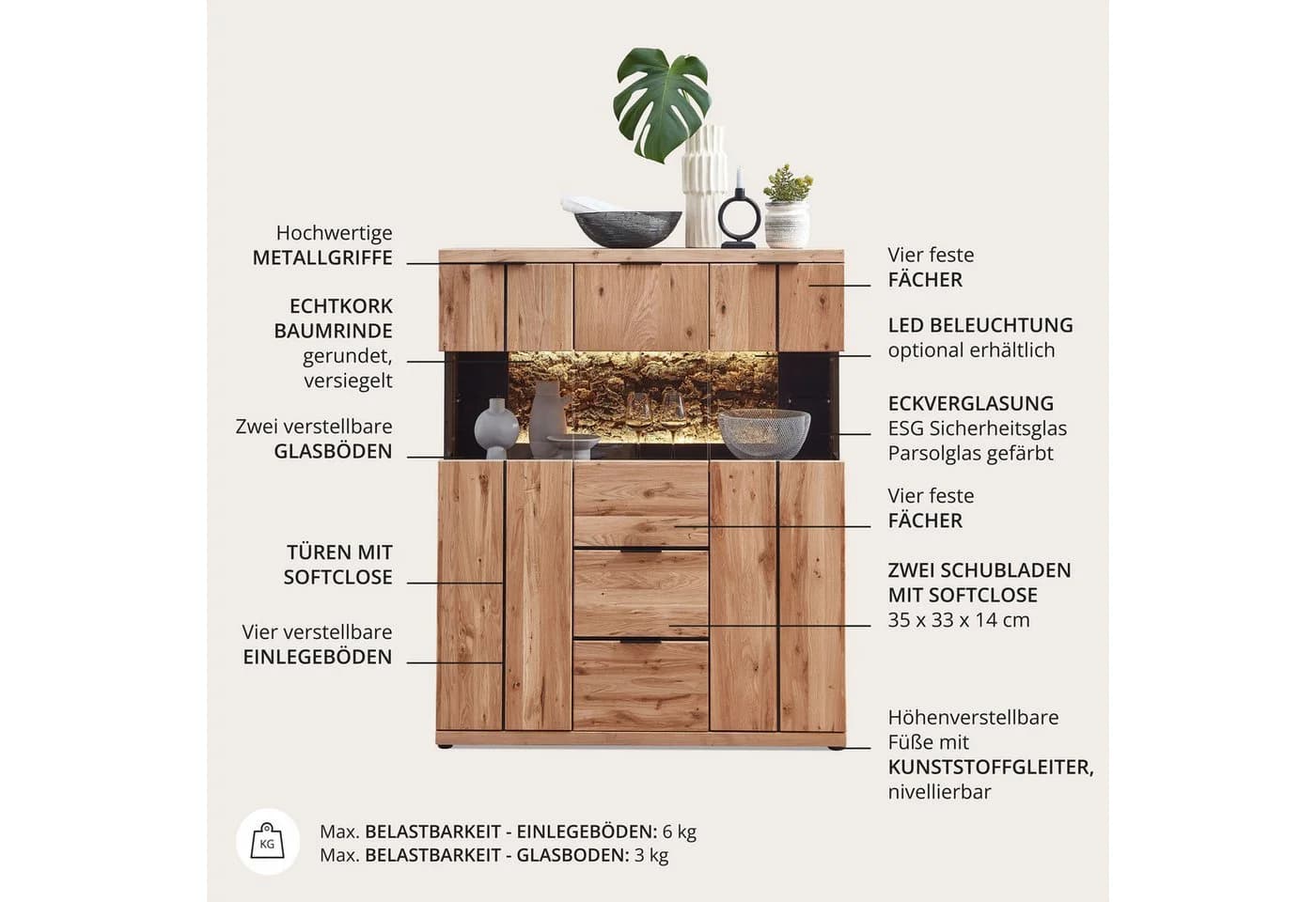 Highboard INNOSTYLE Donna Highboard Wildeiche Bianco Anthrazit - Bild 5