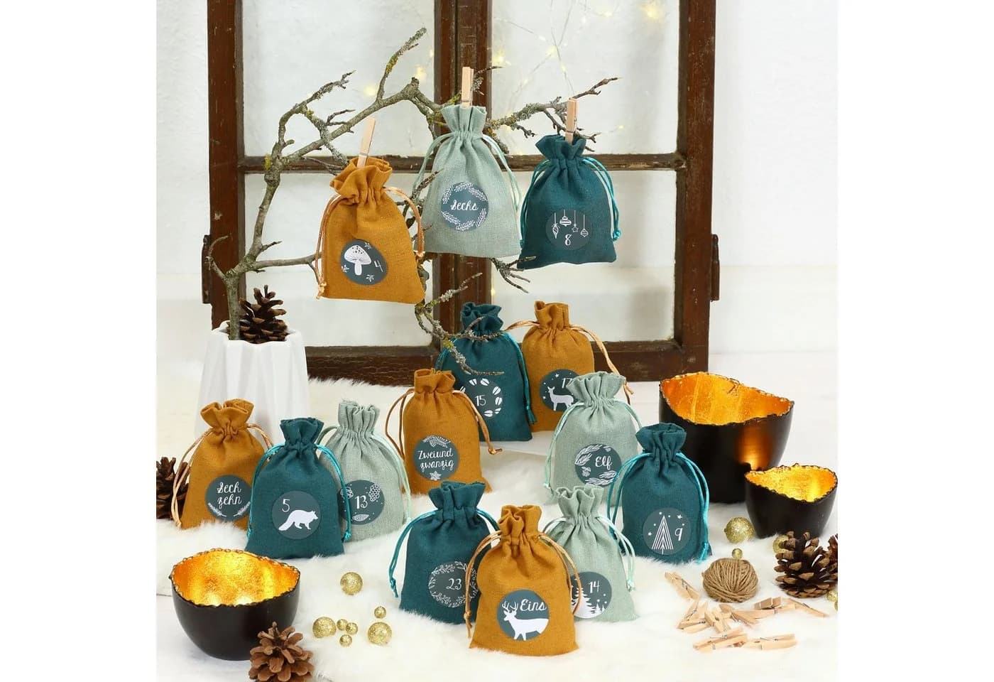 PAPIERDRACHEN Adventskalender Stoffsäckchen 24-tlg. Grün - Bild 4