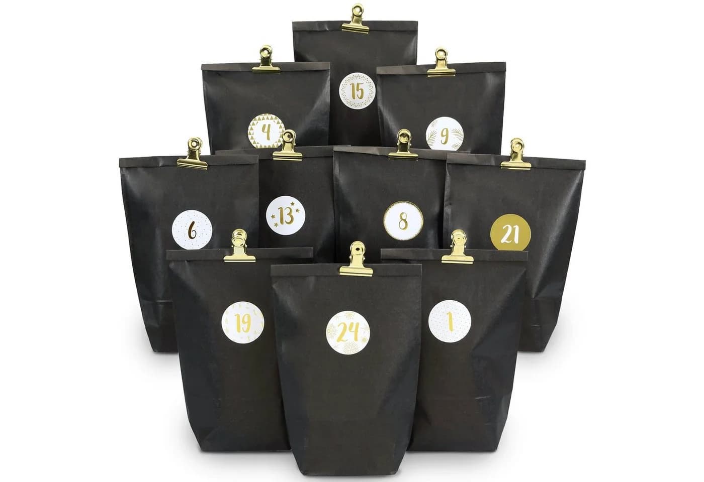 PAPIERDRACHEN Befüllbarer Adventskalender Extravaganter Adventskalender zum Befüllen - Elegance, mit 24 goldenen Metallklammern und 24 Zahlenaufkleber - Bild 2