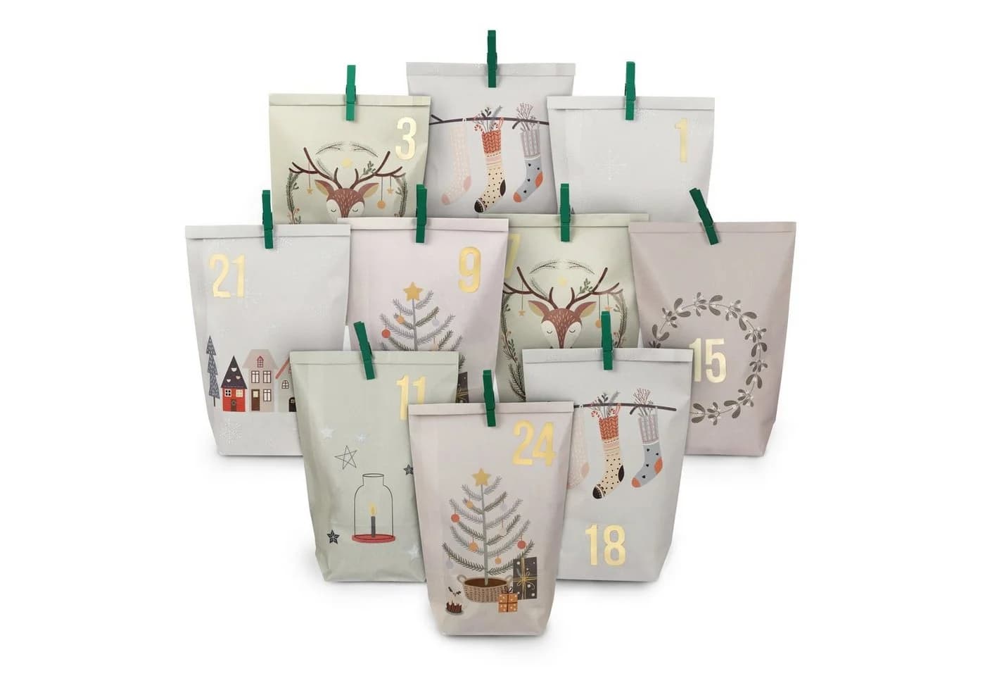 PAPIERDRACHEN befüllbarer Adventskalender mit 24 Tüten, Aufklebern & Klammern - Bild 2