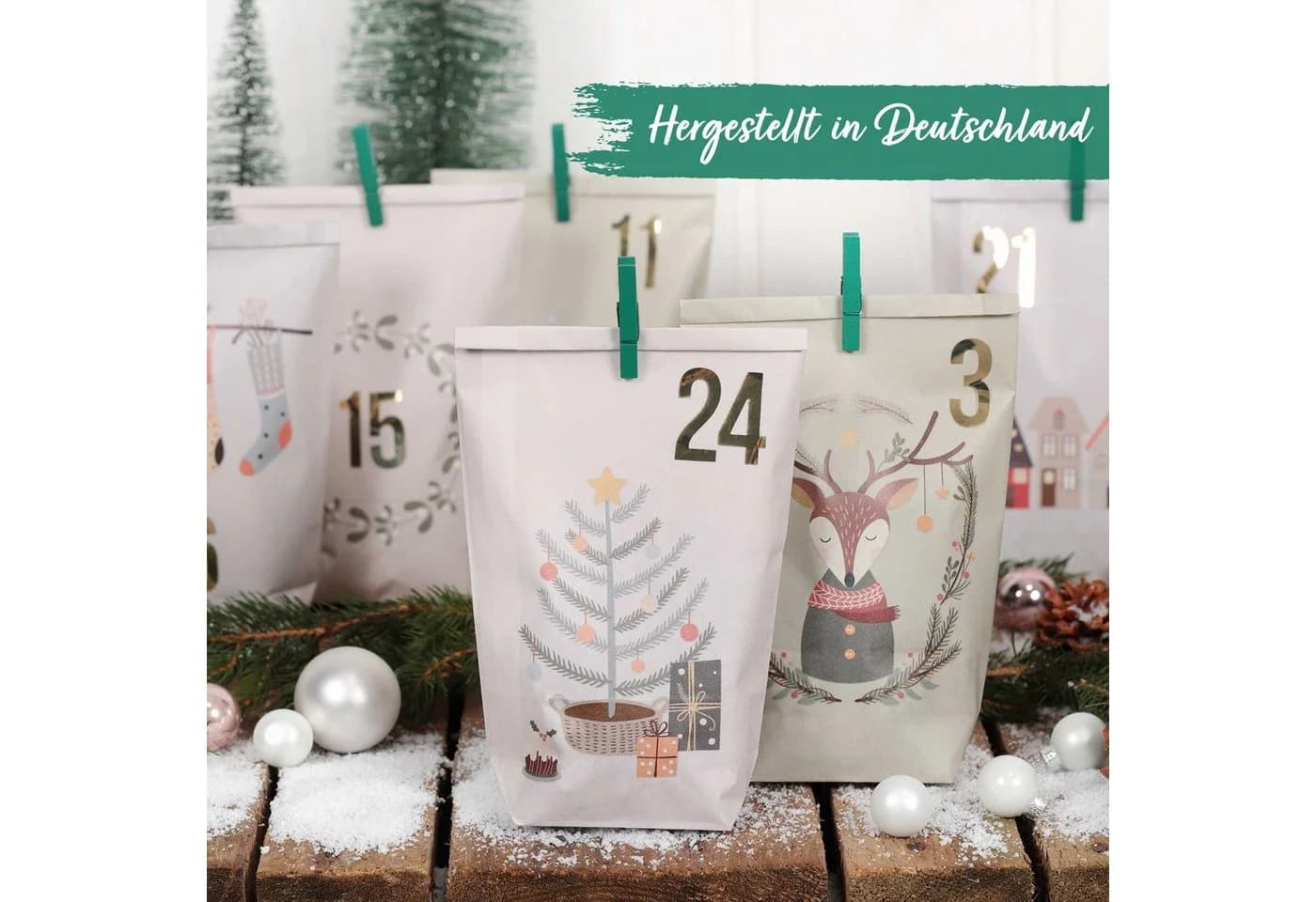 PAPIERDRACHEN befüllbarer Adventskalender mit 24 Tüten, Aufklebern & Klammern - Bild 4