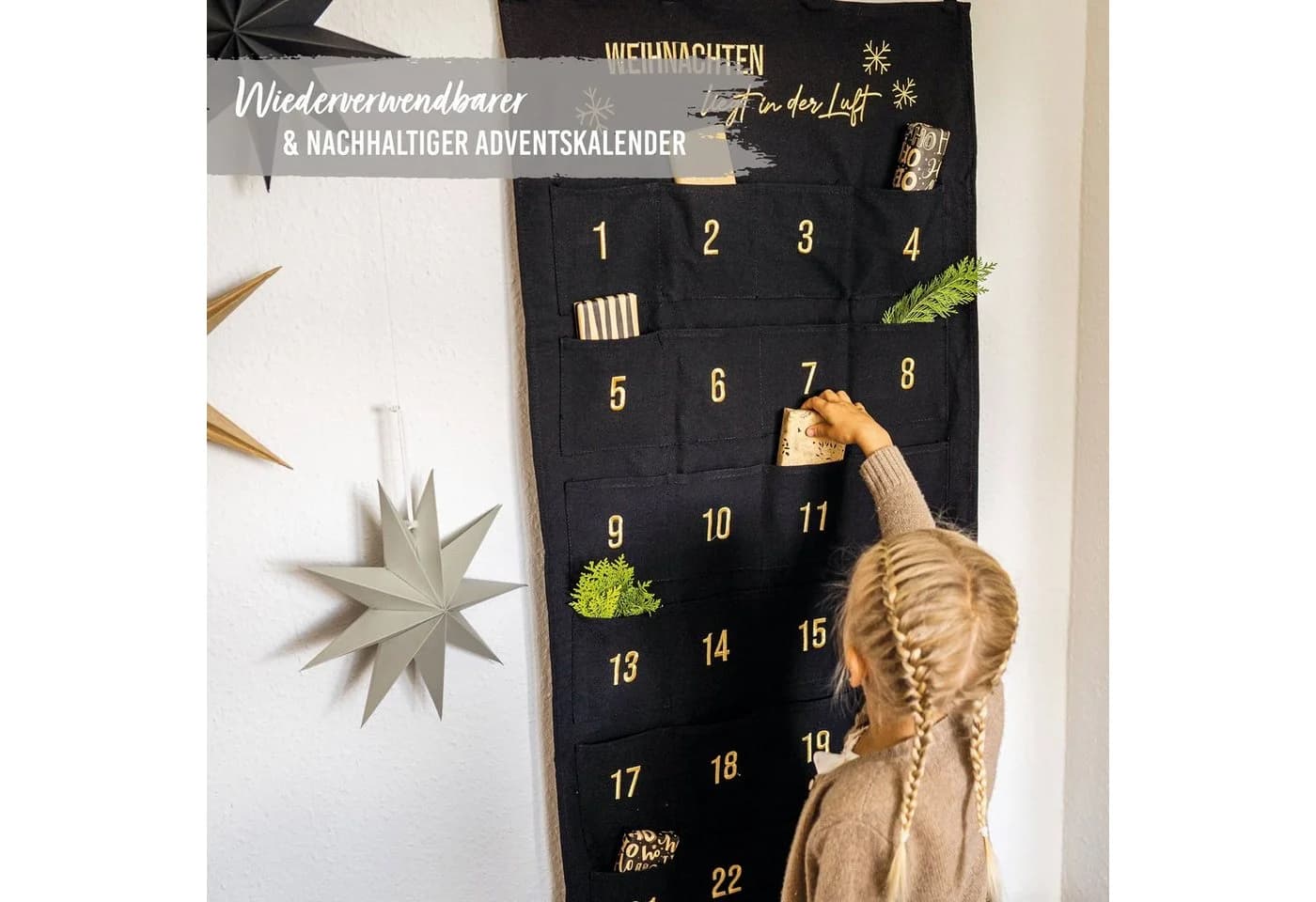 PAPIERDRACHEN befüllbarer Adventskalender Wandteppich aus Stoff - Bild 3