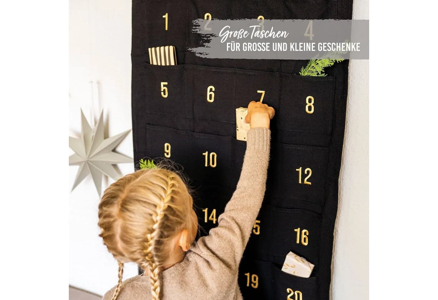 PAPIERDRACHEN befüllbarer Adventskalender Wandteppich aus Stoff - Bild 5