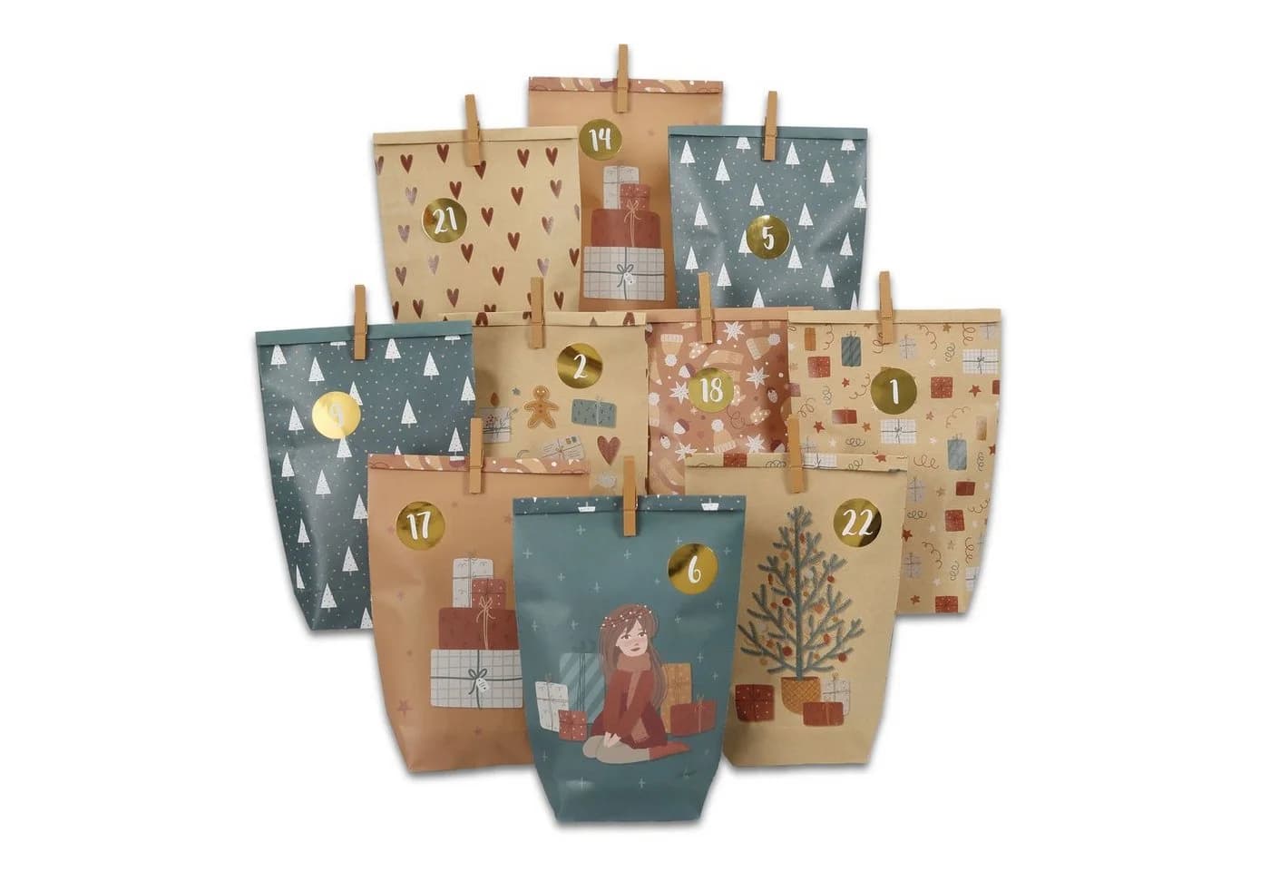 PAPIERDRACHEN befüllbarer Adventskalender mit bedruckten Tüten - Bild 2