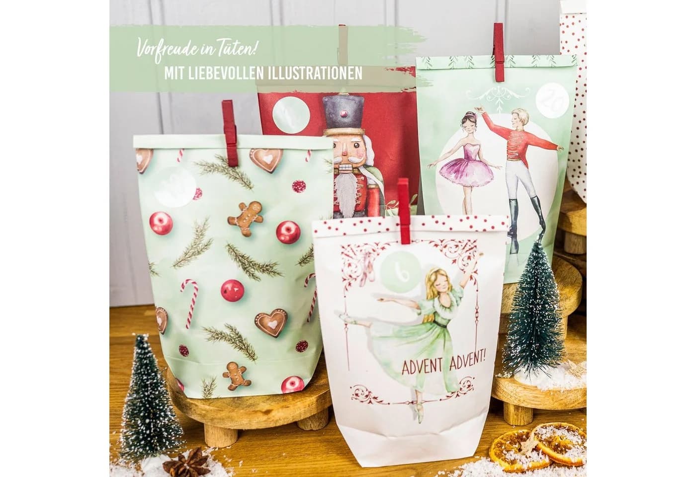 PAPIERDRACHEN befüllbarer Adventskalender mit 24 Tüten & Aufklebern - Bild 3