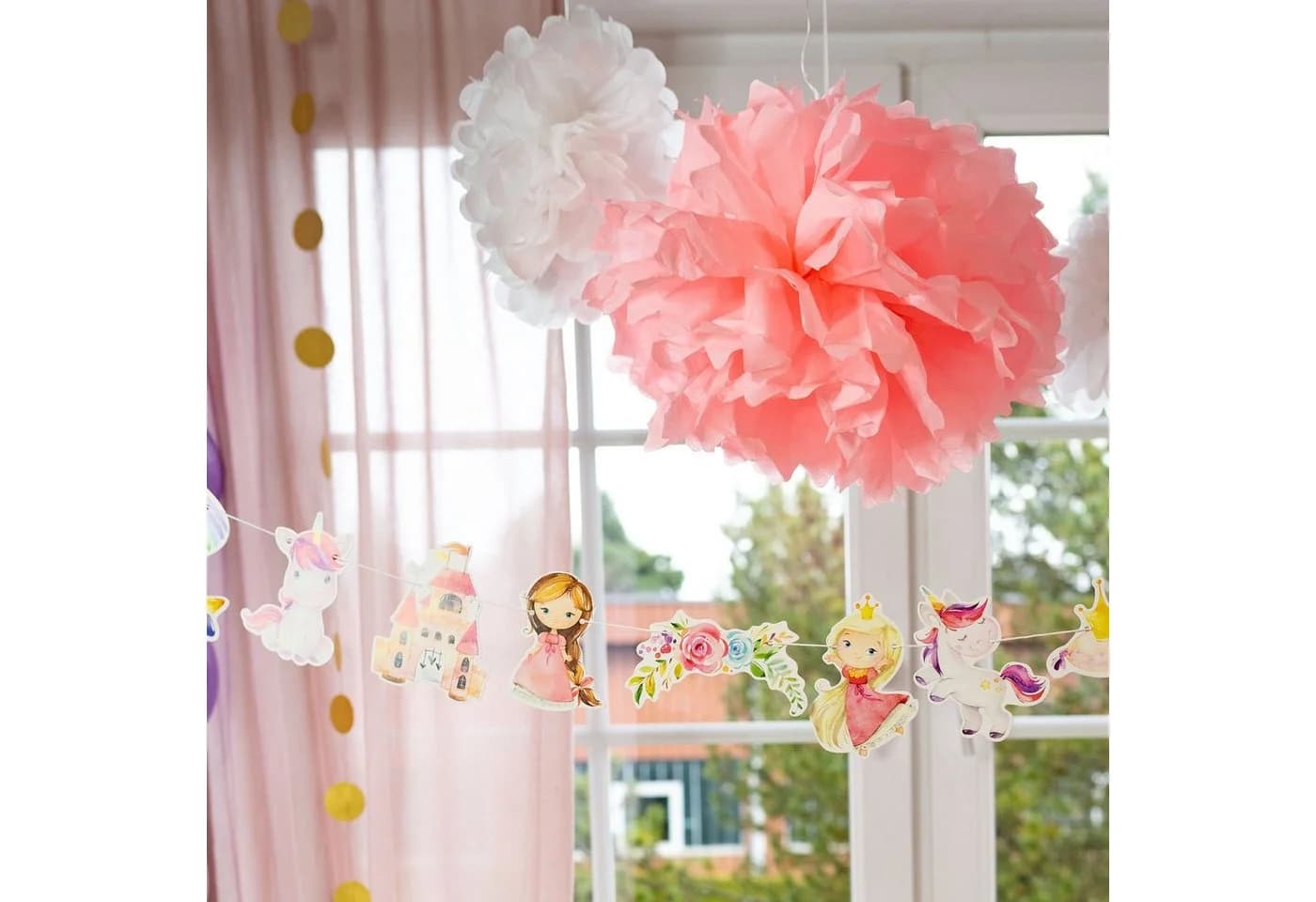 PAPIERDRACHEN Geburtstagsgirlande 10m Rosa Kinderparty Deko