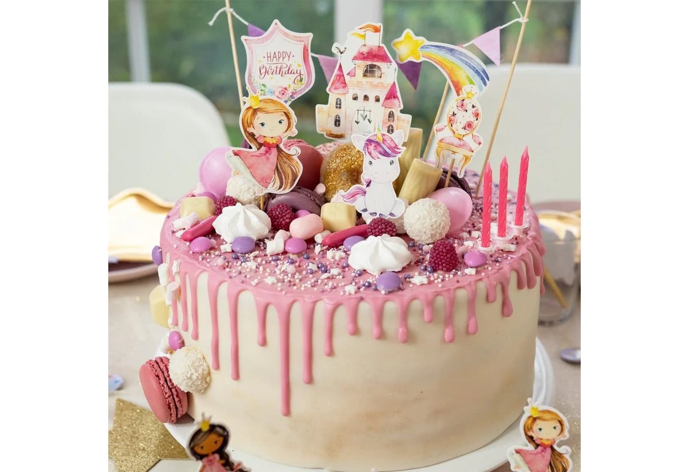 PAPIERDRACHEN Papierdekoration Cake Topper 19-teilig Rosa