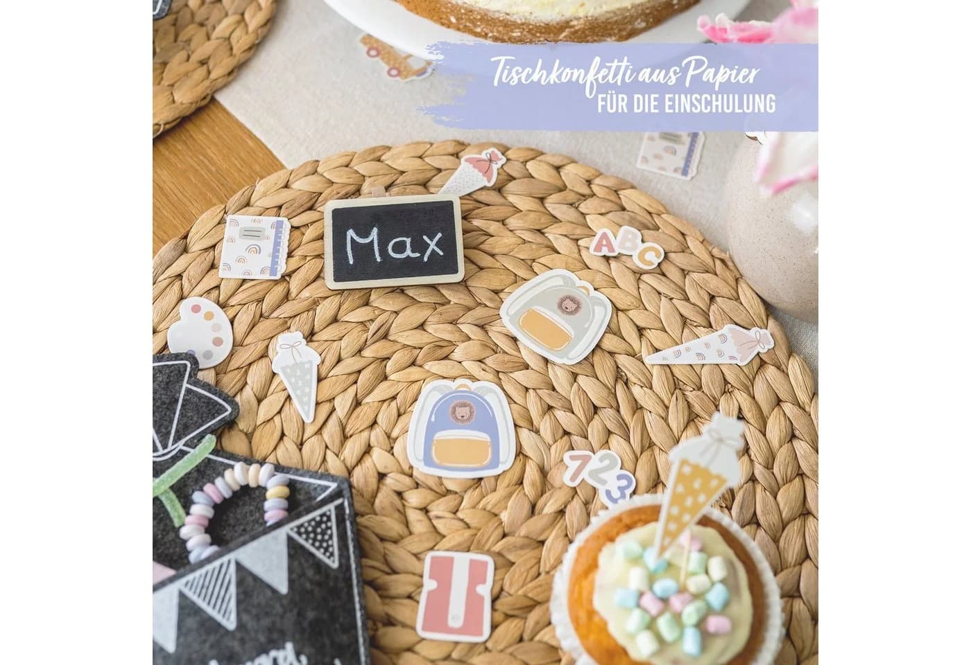 PAPIERDRACHEN Tischkonfetti Einschulung Bunt Aquarell & Holz