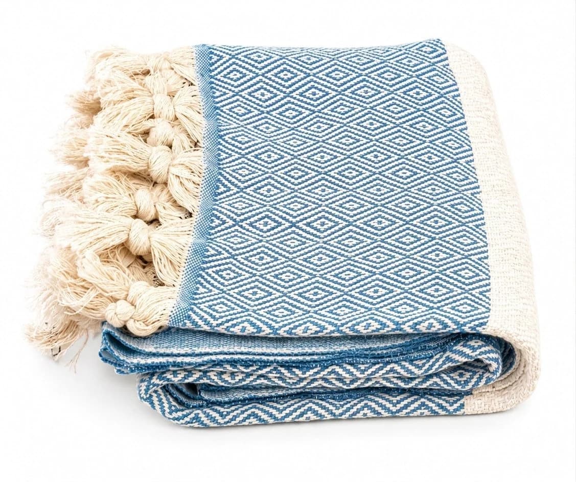 my Hamam Hamamtuch Diamant Style aquamarin naturbeige