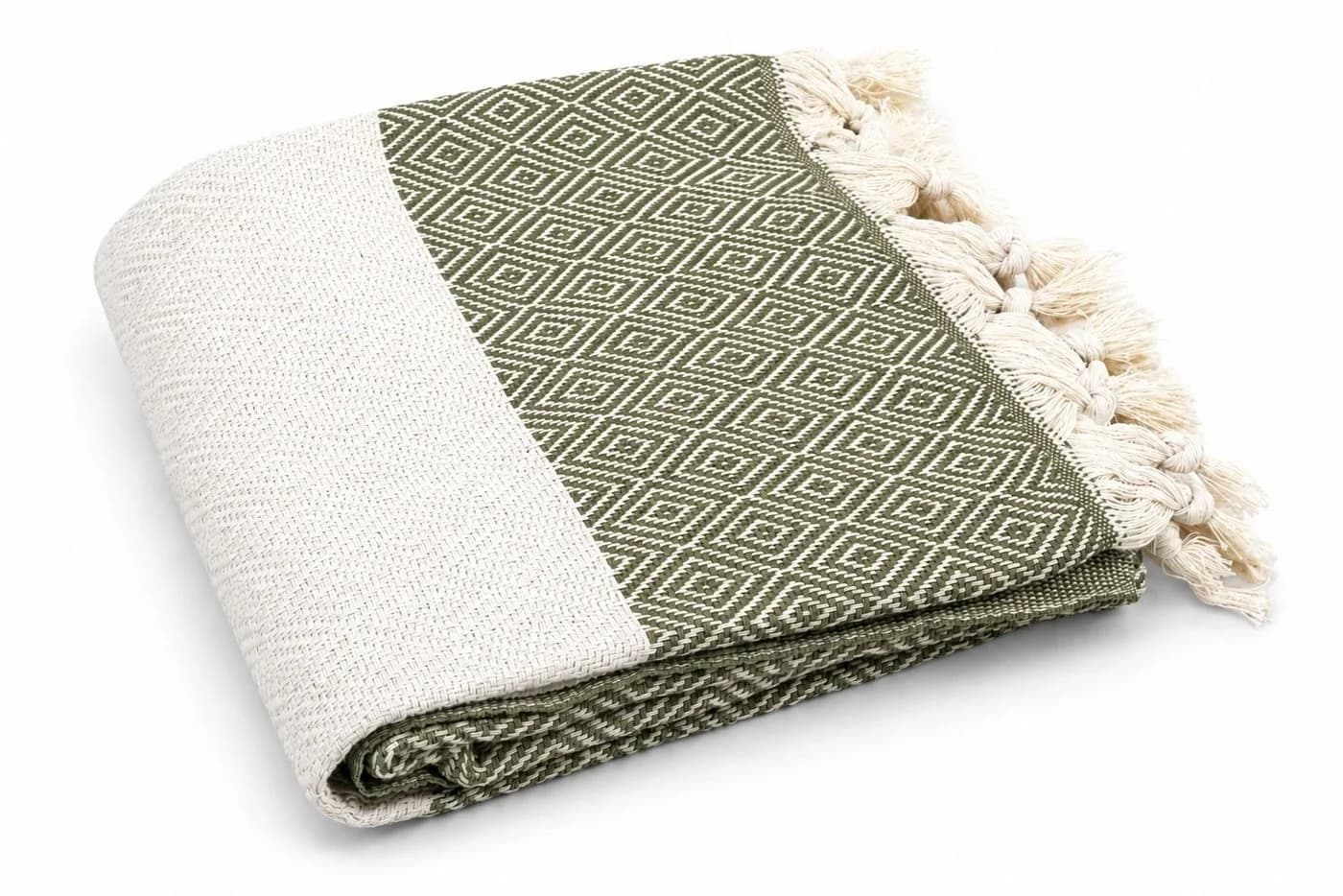 my Hamam Hamamtuch Diamant Style naturbeige olivgrün Pestemal