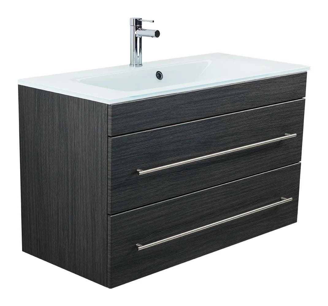 Magnolia Home Waschtisch Vitro 1000 mit Glaswaschbecken und Softclose-Schubladen